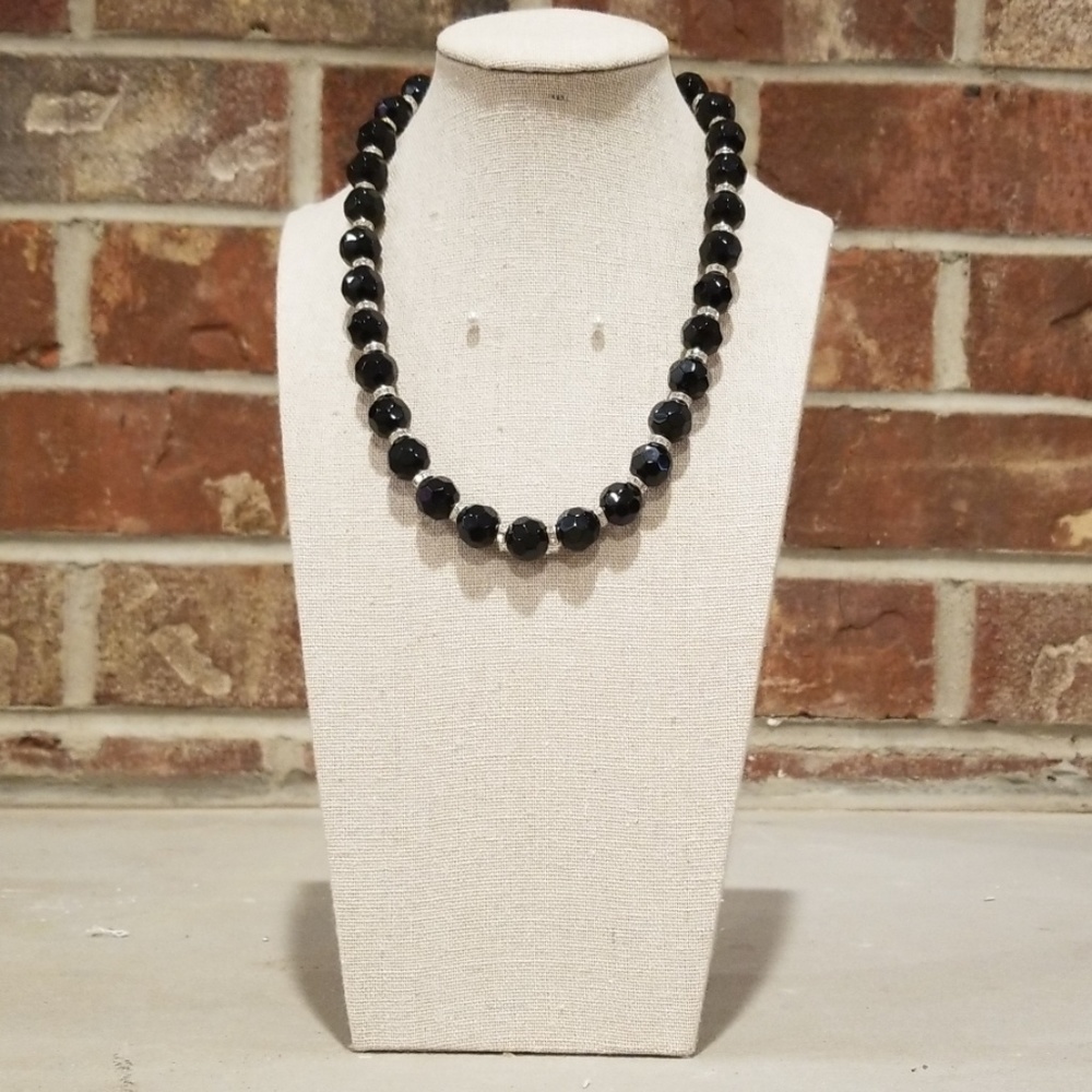 Black Rondelle Glass Beaded Necklace